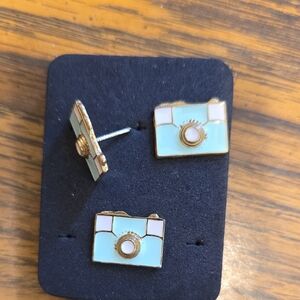 Enamel Push Pins - Blue and Gold Camera Push Pins Set Of 3